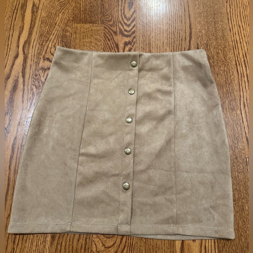 Suede Tan Skirt with Gold Buttons